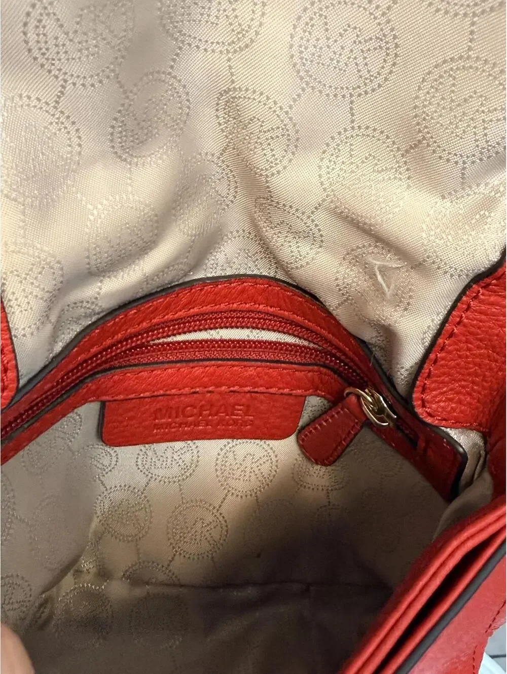 Michael Kors Red Pebbled Leather Crossbody Bag with Gold Chain Strap
